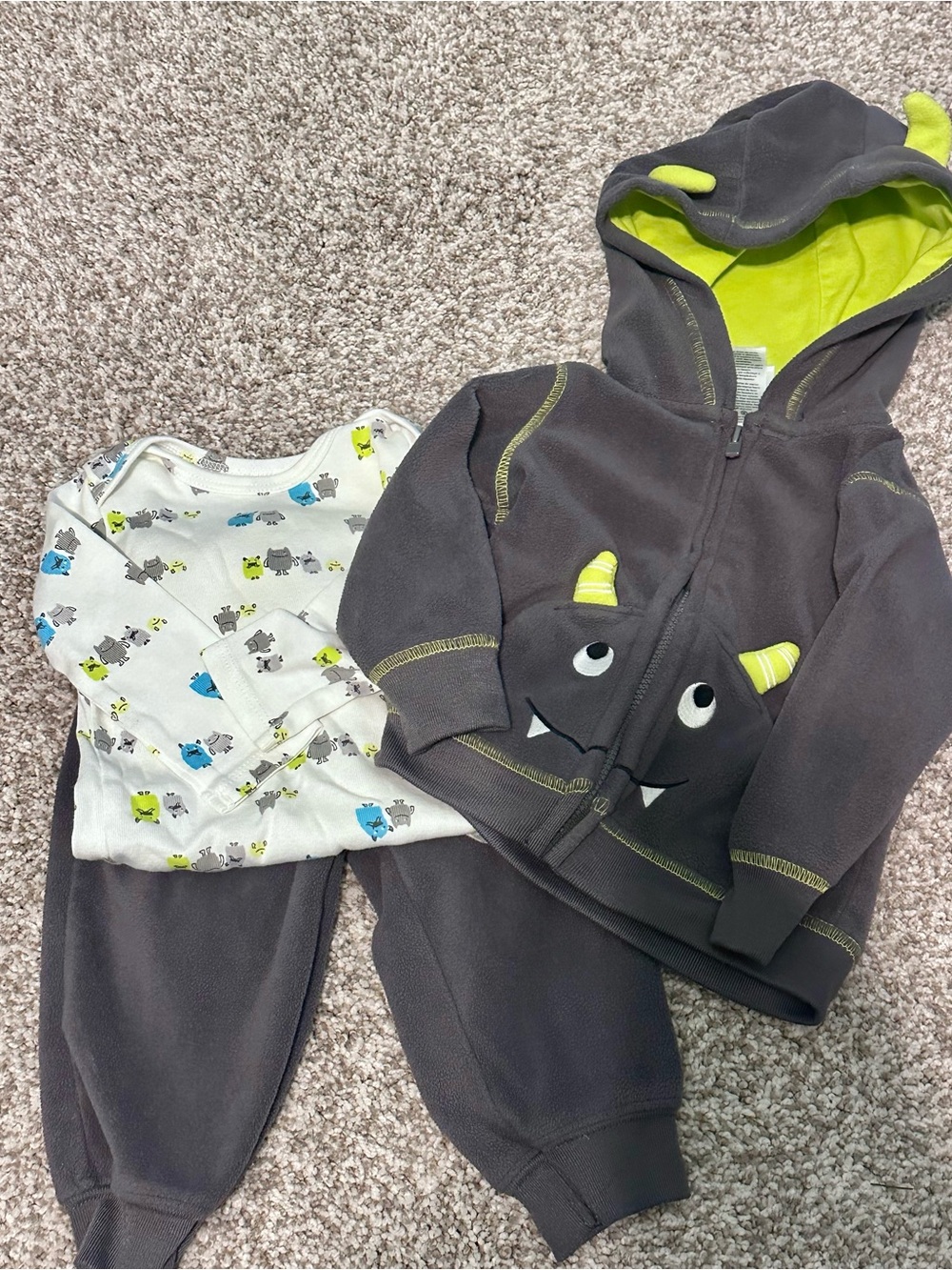 Baby Monster Fleece Hoodie Set in Charcoal and Lime